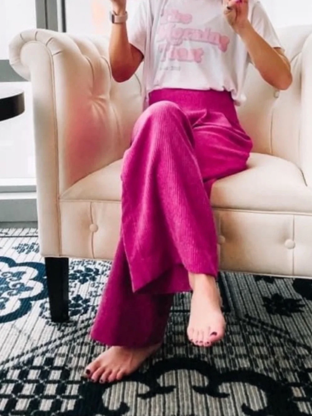 (B5)  NWOT Prologue Pink Corduroy Wide Leg Pants Size 6‎ High Rise Trouser